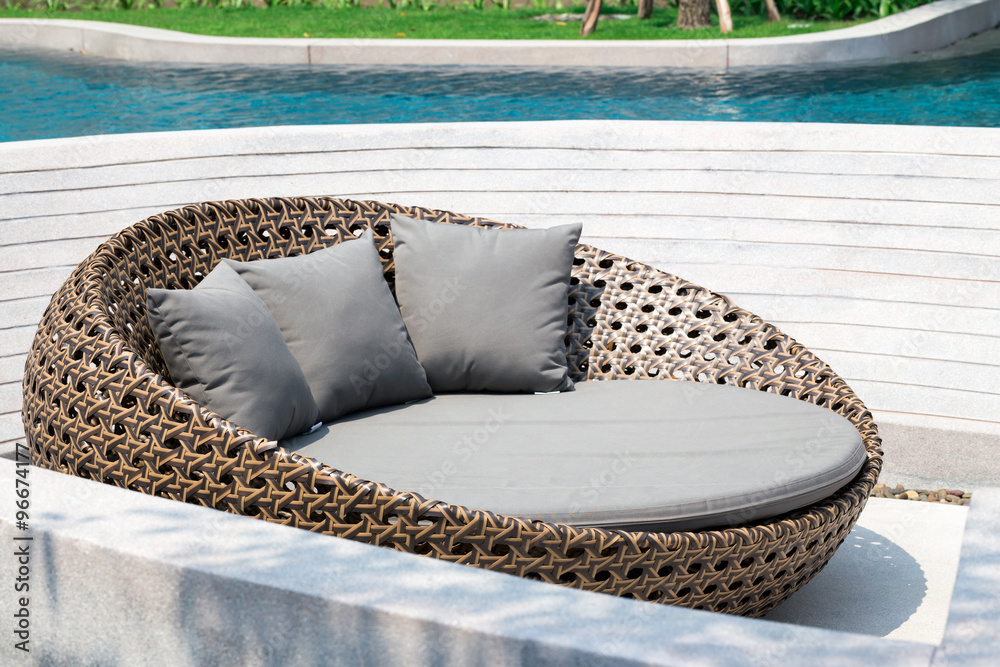 Relaxing Rattan Sofa At Swimming Pool Adobe Stock