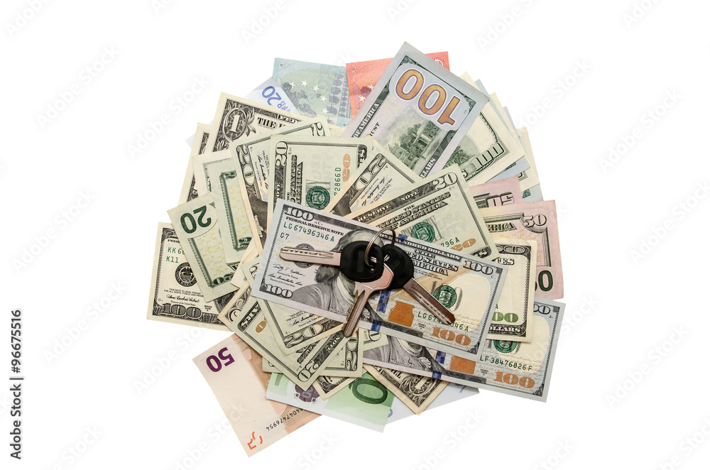 dollar and euro with key isolated dollar and euro with key isolated