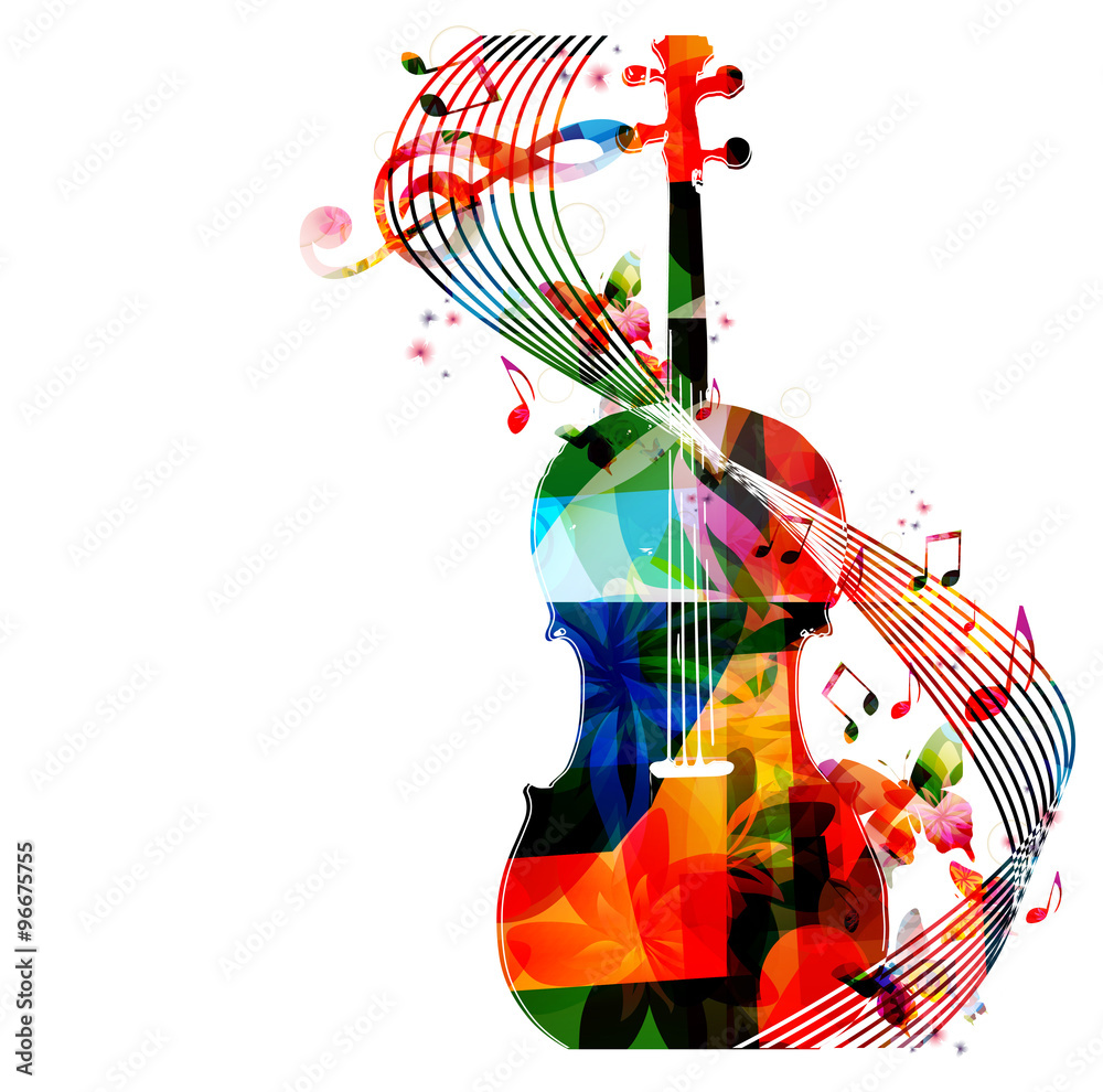 Colorful violoncello with music notes Stock Vector | Adobe Stock
