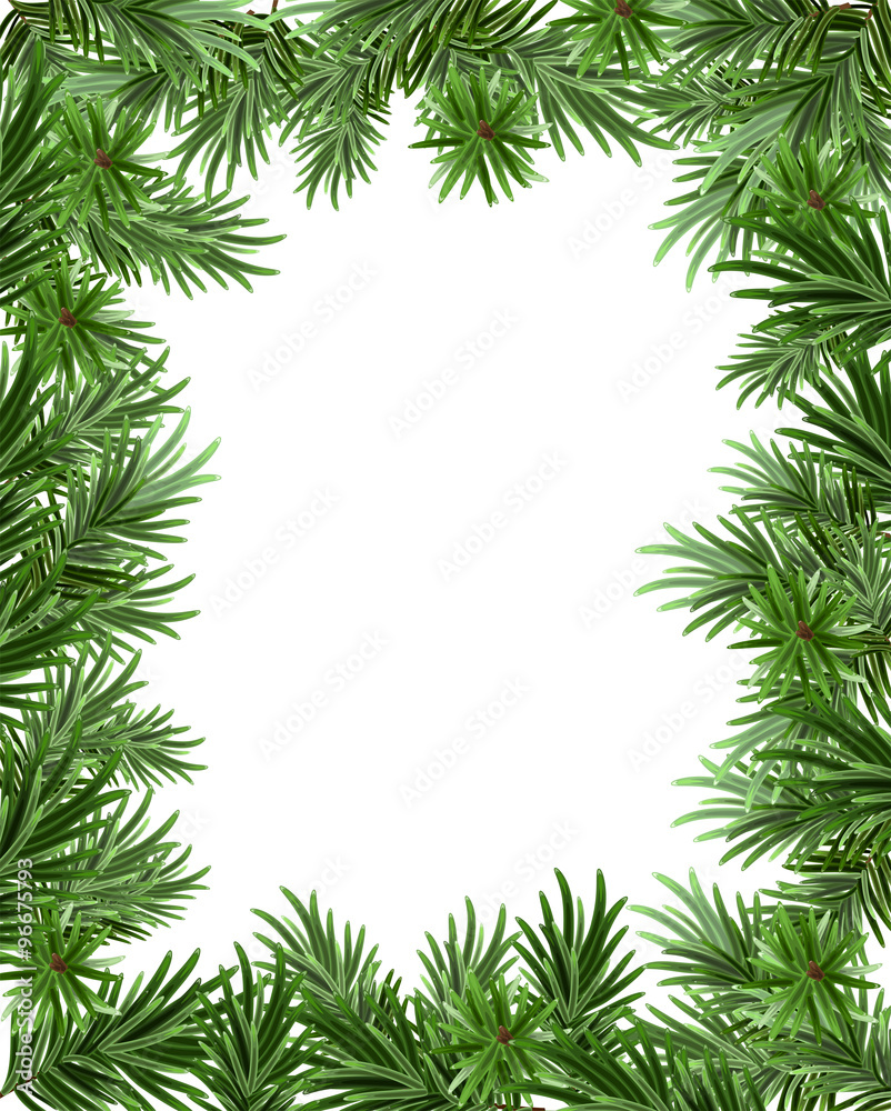 Frame of fir branches for Christmas card. Greeting card template