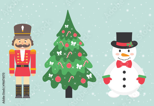 snowman and nutcracker and fir-tree