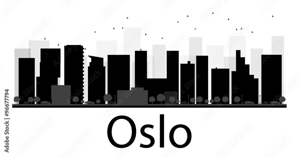 Oslo City skyline black and white silhouette. Some elements have transparency mode different from normal