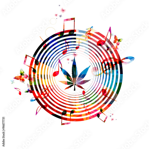 Colorful marijuana design with music notes
