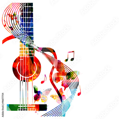 Colorful guitar with butterflies