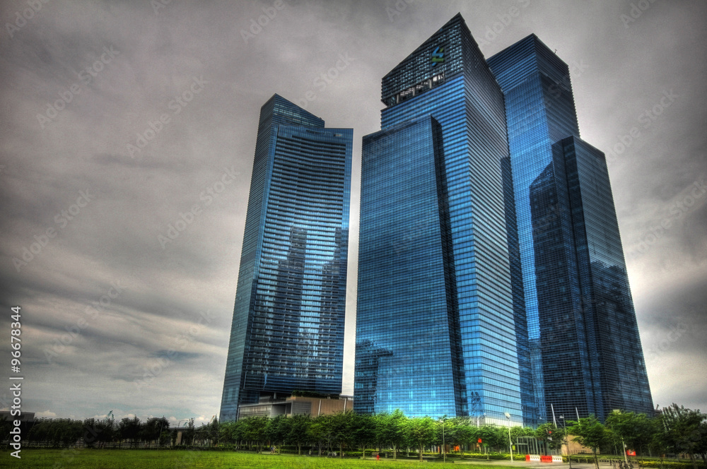 Blue skyscrapers in Singapore, HDR