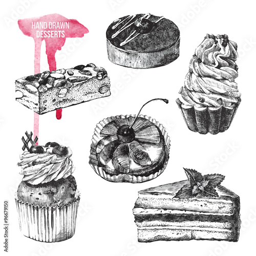 set of hand drawn desserts