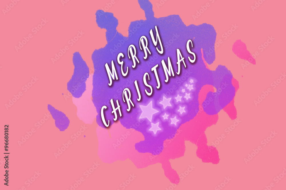 Merry Christmas greetings writed on bright purple and pink spot