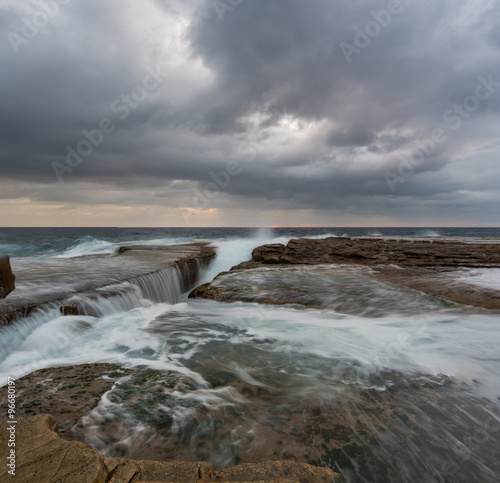 Cloudy panoramic seascape with flowing water © Anton Gorlin