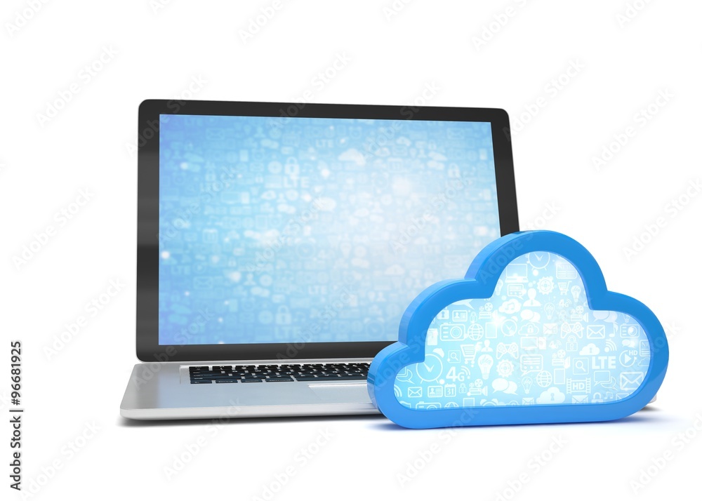 Laptop with cloud computing symbol. 3d render Laptop with cloud computing symbol. 3d render