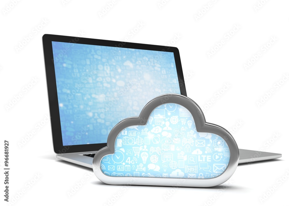 Laptop with cloud computing symbol. 3d render Laptop with cloud computing symbol. 3d render