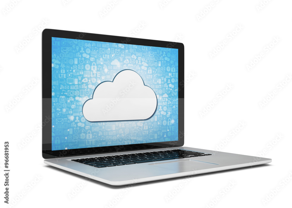 3d rendering of a laptop with cloud concept 3d rendering of a laptop with cloud concept