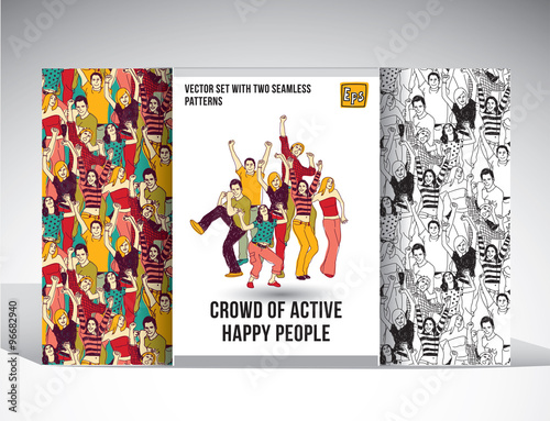 Set crowd active happy people pack  