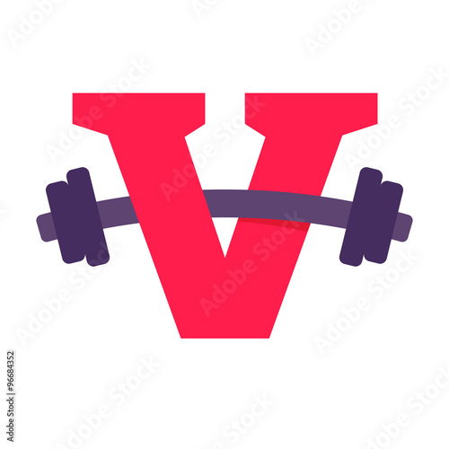 V letter with barbell.