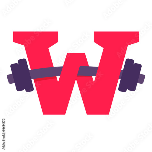 W letter with barbell.
