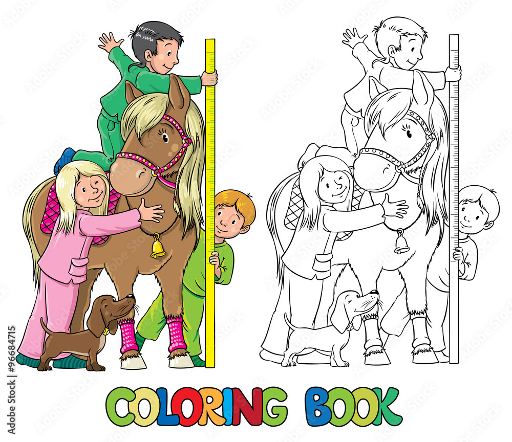 Coloring book with children and a pony
