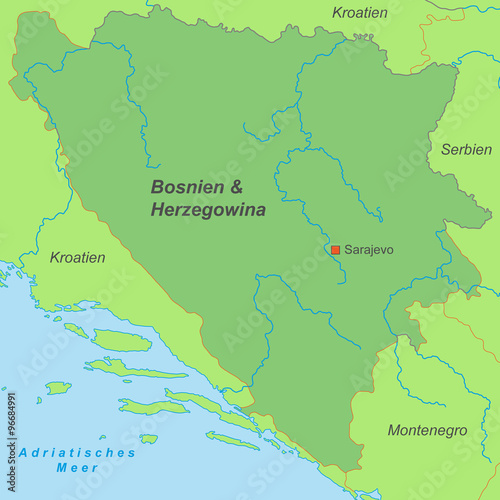 Bosnien und Herzegowina in Gr  n  beschriftet 