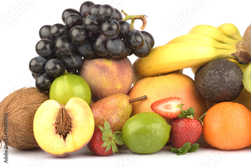 Assortment of exotic fruits isolated on white