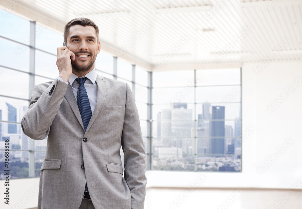 happy young businessman calling on smartphone happy young businessman calling on smartphone