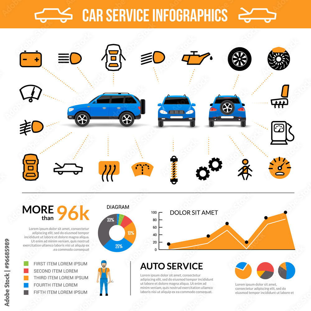  Car Service Infographic Set