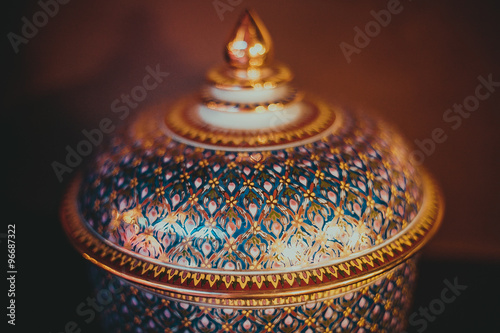Fototapeta brass bowl, chinese antique vase on the white background