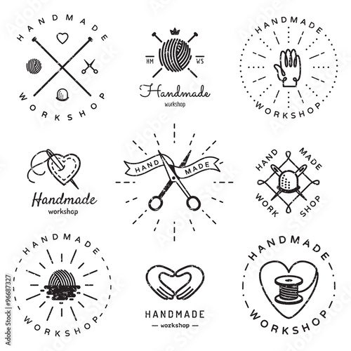 Handmade workshop logo vintage vector set. Hipster and retro style. Perfect for your business design. photo