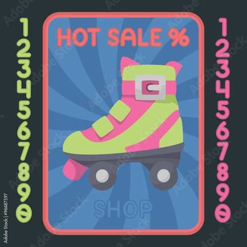 Rollerskate boot flat design icon. Vector hot sale label.