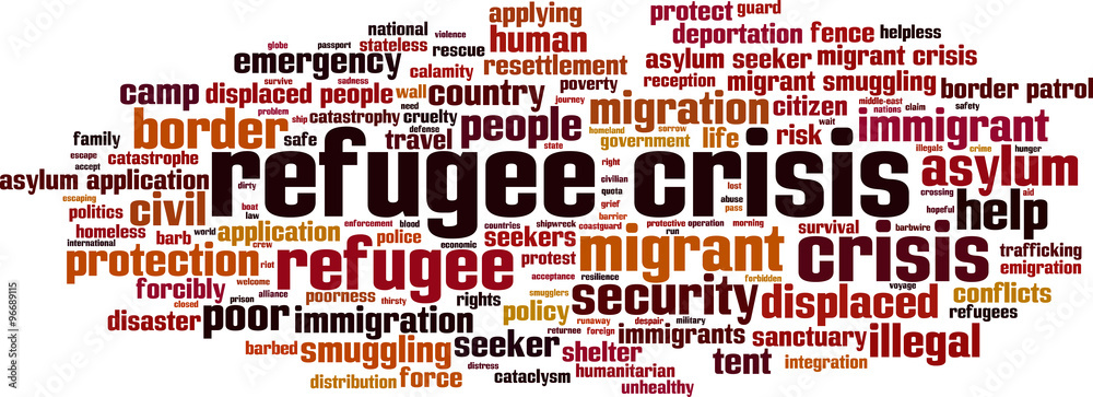 Refugee crisis word cloud concept. Vector illustration