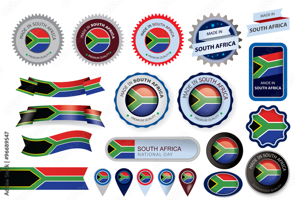 Made in South Africa Seal, South African Flag (Vector Art) Stock Vector