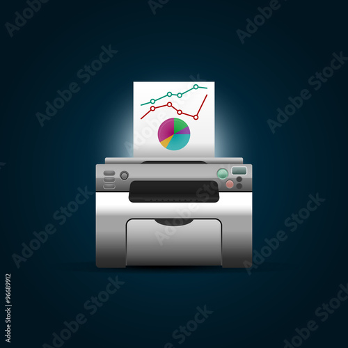 Vector printer with blank paper on dark blue background.