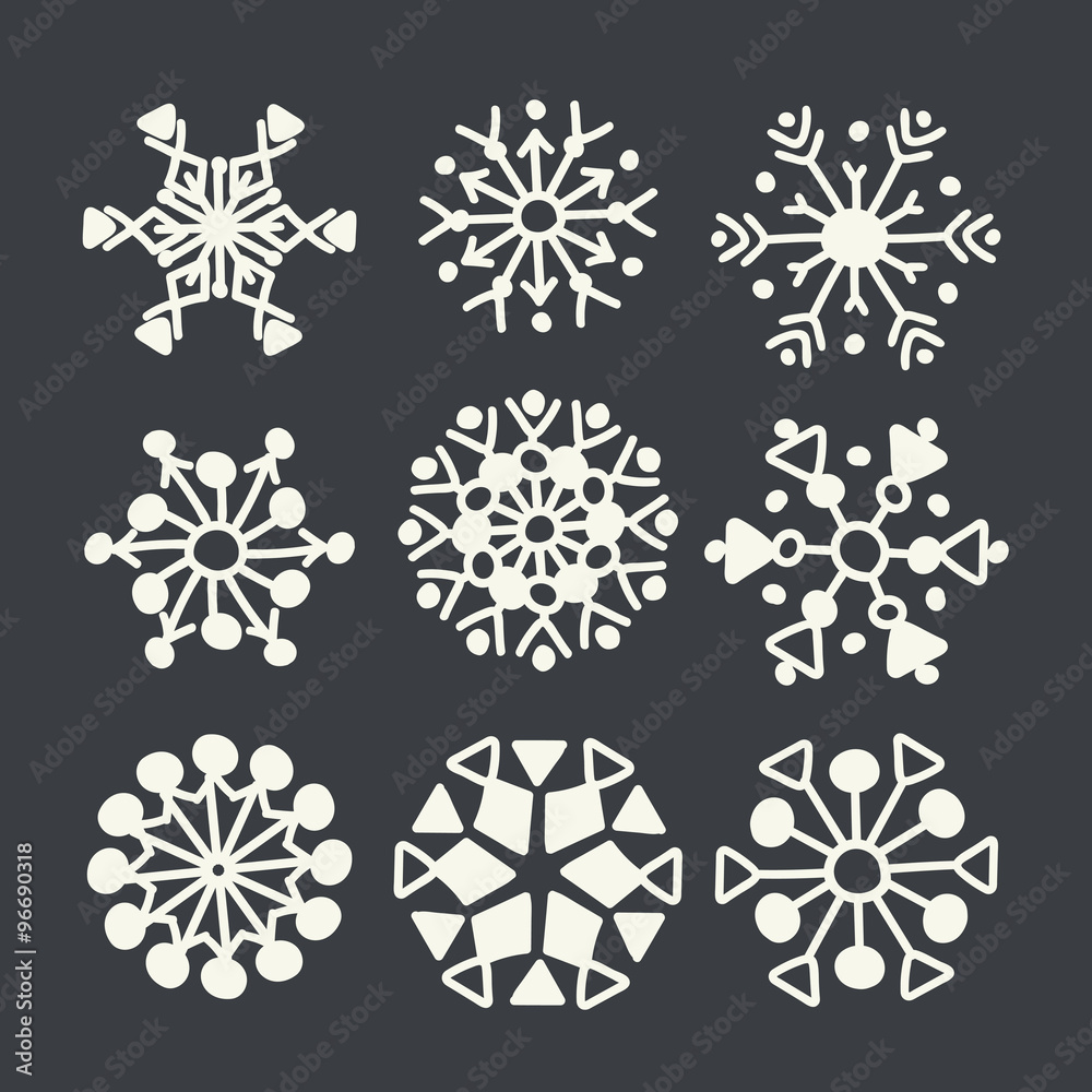 Winter snowflakes vector set. Christmas design for web and print.