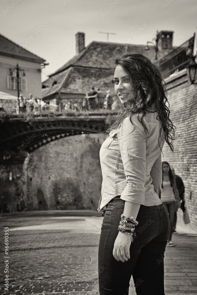 Young casual woman tourist