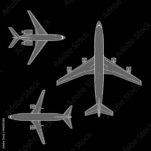 Airliners set on black background