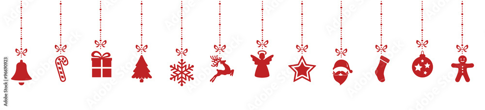christmas decoration elements hanging isolated background
