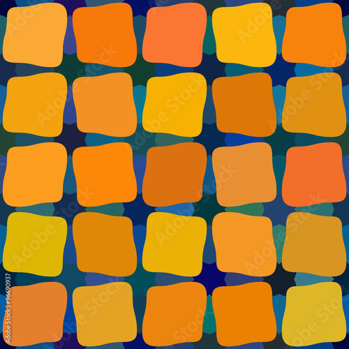 Vector Blue Yellow Orange Color Shades Seamless Rounded Stained Glass Squares Grid Pattern