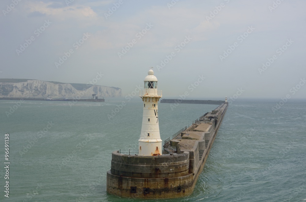 Lighthouse on harbour wall