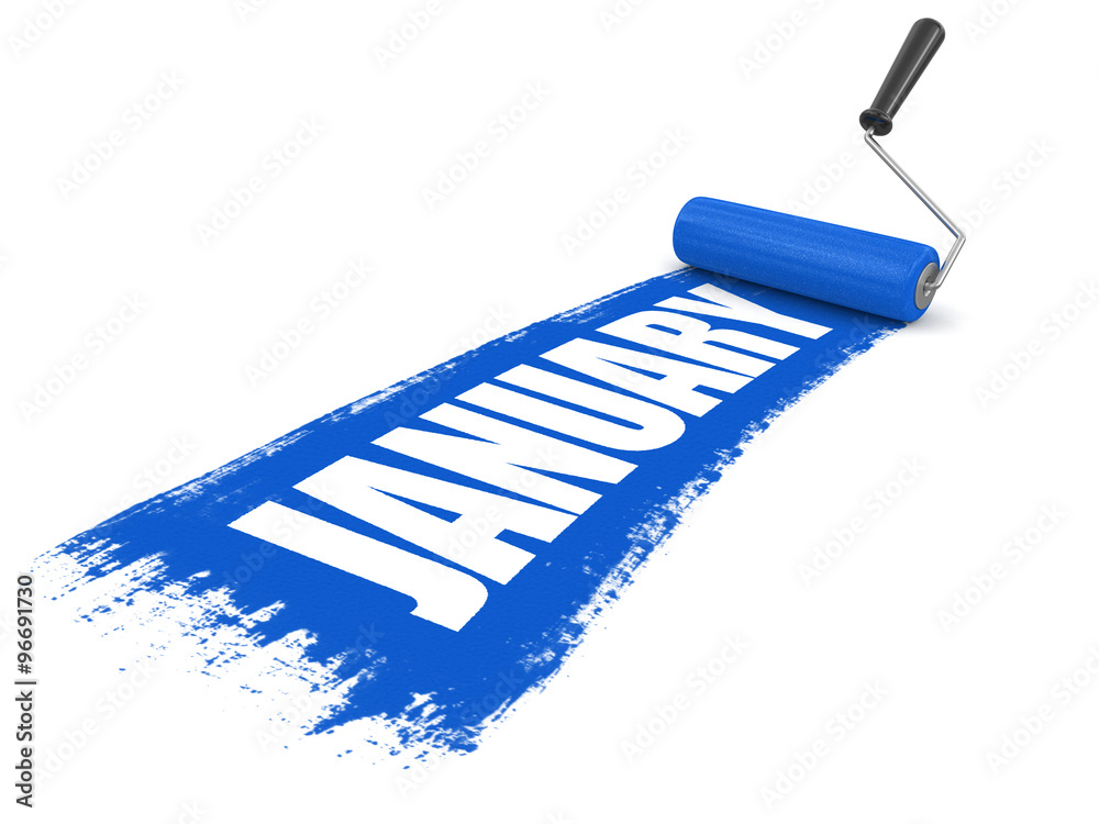 Paint roller with january (clipping path included) Paint roller with january (clipping path included)