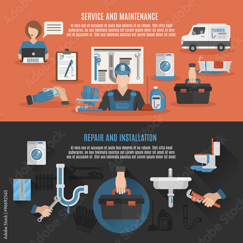 Plumbing 2 horizontal banners composition poster