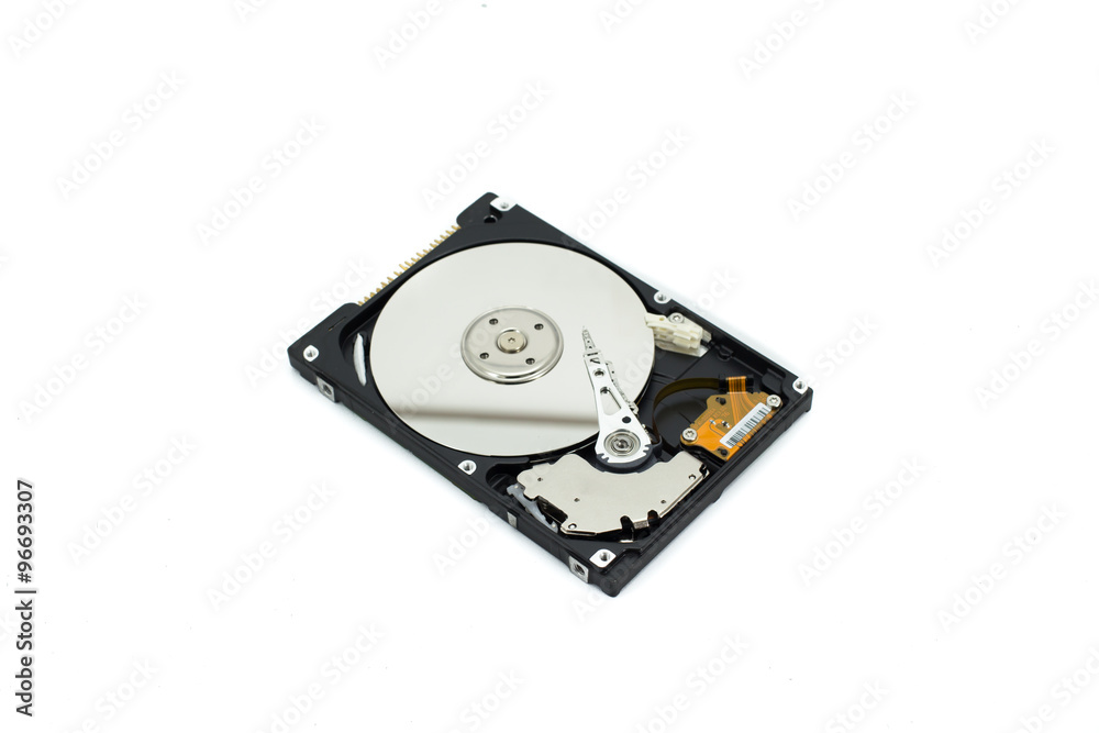 Hard disk read head closeup on a blue background Hard disk read head closeup on a blue background