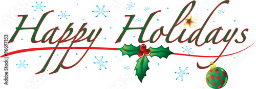 Colorful text with images that says Happy Holidays
