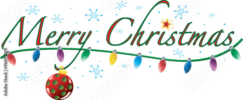 Colorful text with images that says Merry Christmas
