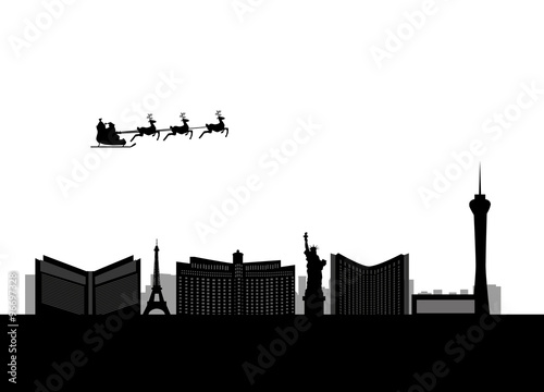 santa flying around Las Vegas