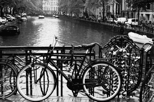 City of bikes and Amsterdam symbol in B/W.