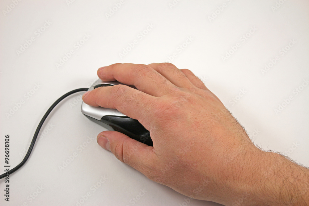 Hand with computer mouse on white background Hand with computer mouse on white background
