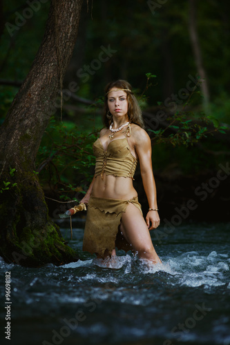 wild amazonian hunter hunting in a river