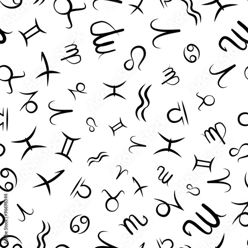 Signs of the zodiac icons on white, seamless pattern