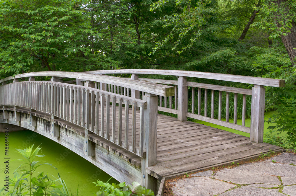 Wood Bridge Over Pond