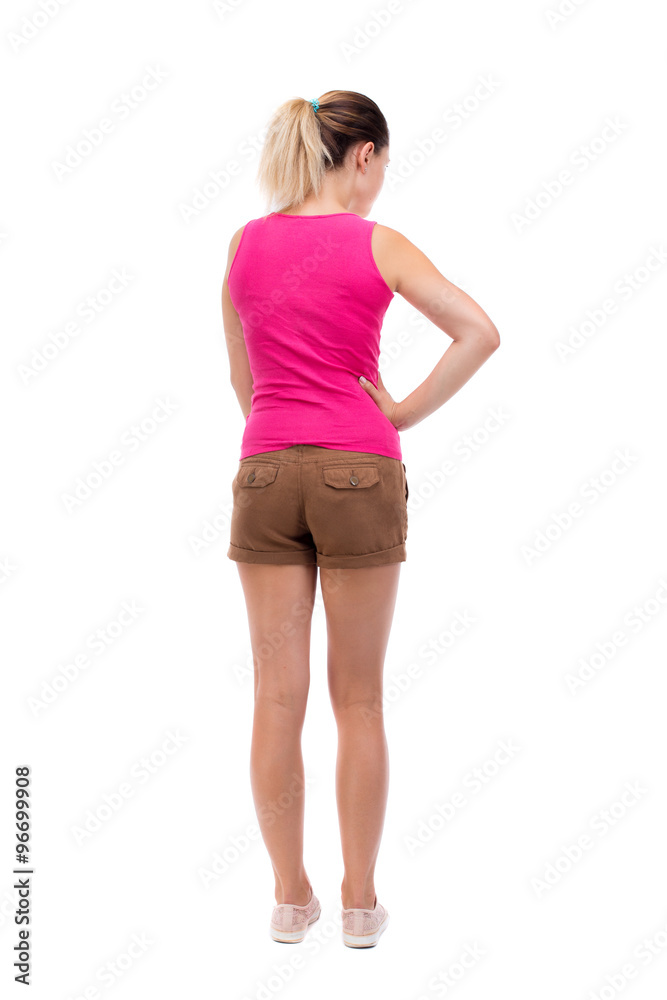 back view of standing young beautiful woman. back view of standing young beautiful woman.