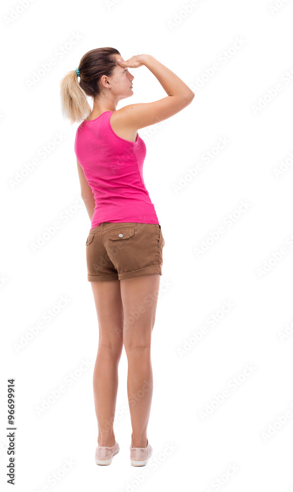 back view of standing young beautiful woman. back view of standing young beautiful woman.