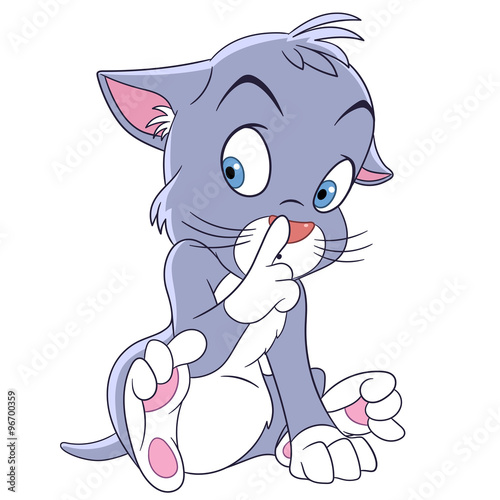 cute little cartoon cat making silence gesture with finger