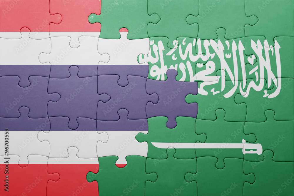 Fototapeta premium puzzle with the national flag of saudi arabia and thailand